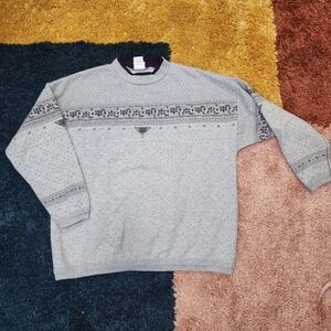 Artisans Vintage 90s Leaf Print Mock Neck Gray Sweater